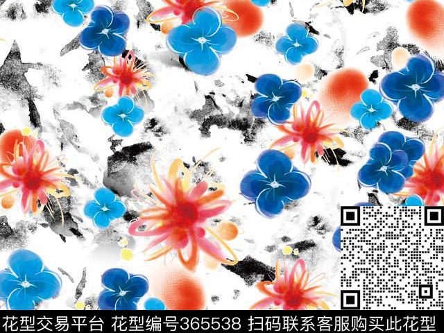 花卉水墨层次数码印花华亿平台下载（图片编号: 365538） - 瓦栏（Walan）