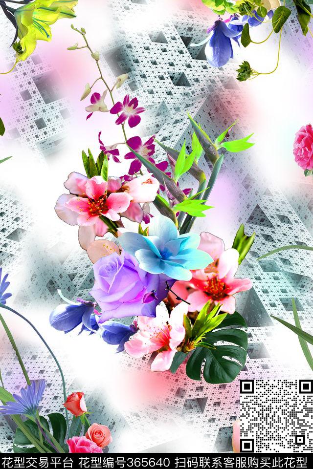 几何花卉层次数码印花华亿平台下载（图片编号: 365640） - 瓦栏（Walan）