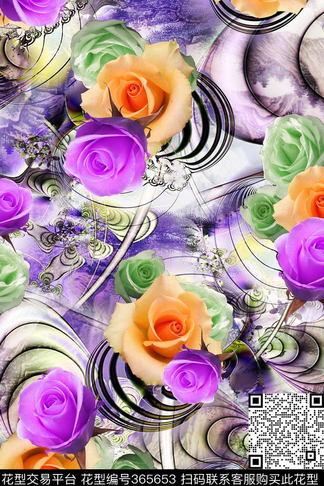 几何花卉纹理数码印花华亿平台下载（图片编号: 365653） - 瓦栏（Walan）