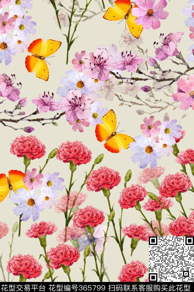 花卉漂亮手绘数码印花华亿平台下载（图片编号: 365799） - 瓦栏（Walan）