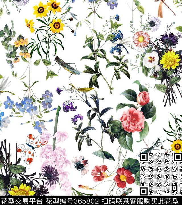 花卉昆虫数码印花华亿平台下载（图片编号: 365802） - 瓦栏（Walan）