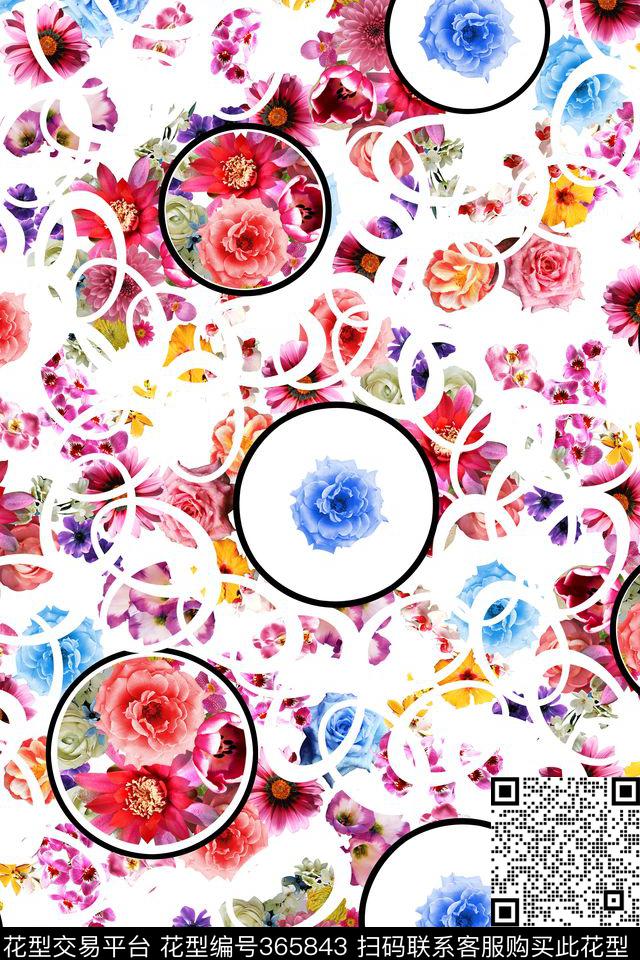 几何花卉玫瑰数码印花华亿平台下载（图片编号: 365843） - 瓦栏（Walan）