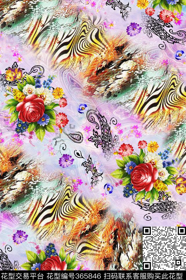 花卉另类动物纹数码印花华亿平台下载（图片编号: 365846） - 瓦栏（Walan）