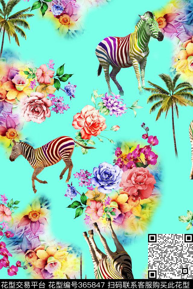 斑马植物花卉数码印花华亿平台下载（图片编号: 365847） - 瓦栏（Walan）