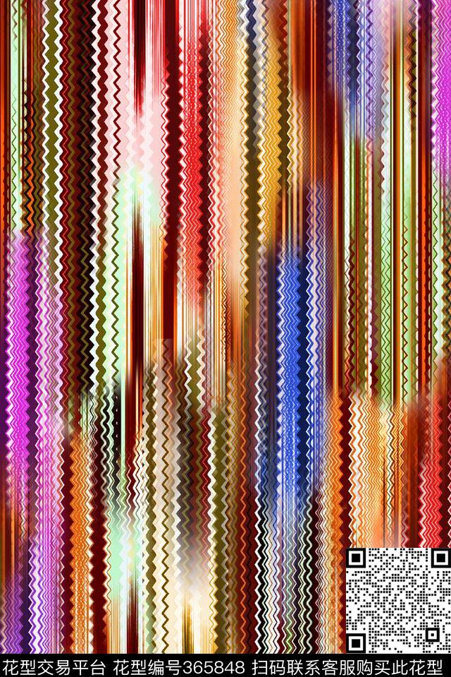 彩色几何彩条数码印花华亿平台下载（图片编号: 365848） - 瓦栏（Walan）