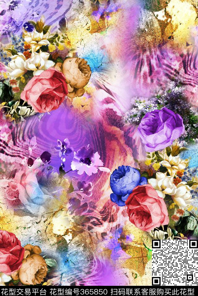 抽象花卉梦幻数码印花华亿平台下载（图片编号: 365850） - 瓦栏（Walan）
