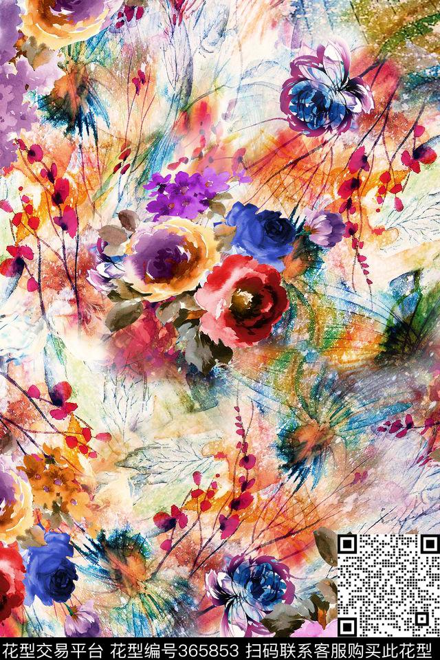 植物手绘花卉数码印花华亿平台下载（图片编号: 365853） - 瓦栏（Walan）