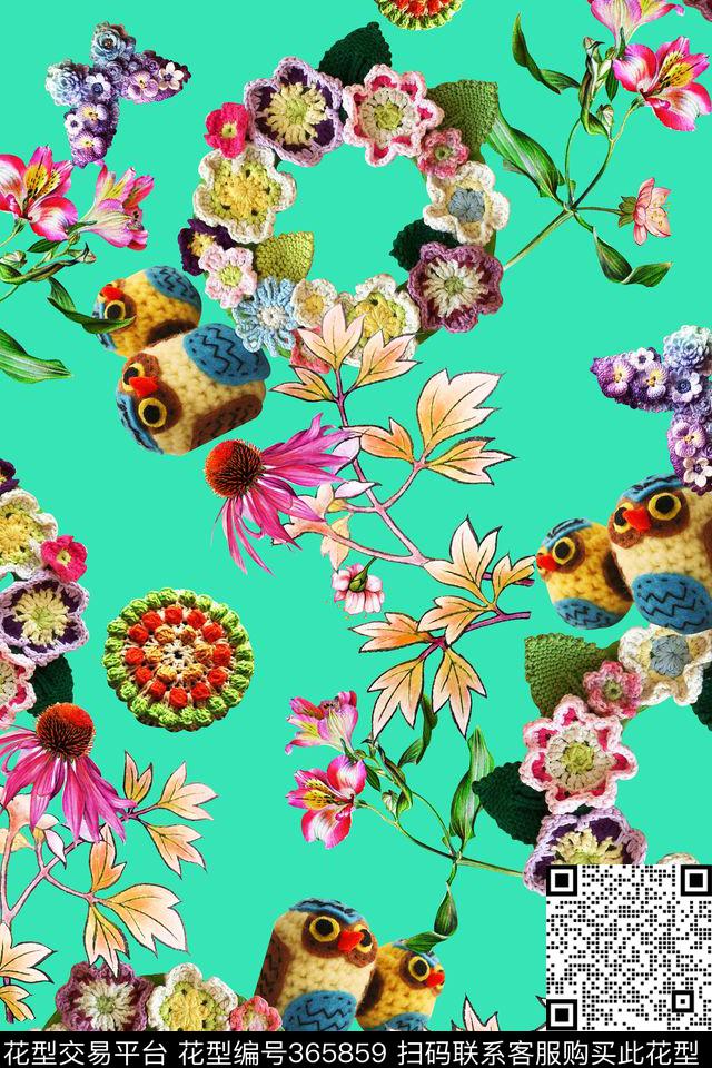 鸟儿民族风刺绣数码印花华亿平台下载（图片编号: 365859） - 瓦栏（Walan）