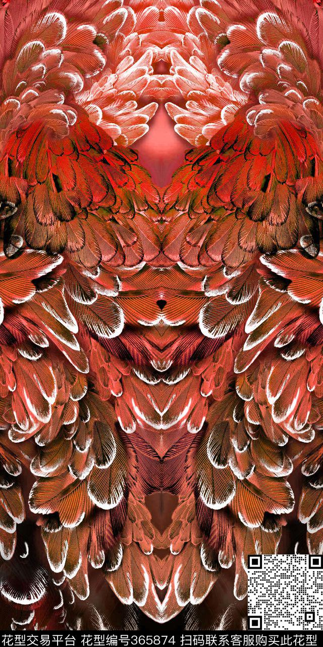 羽毛立体感翅膀数码印花华亿平台下载（图片编号: 365874） - 瓦栏（Walan）