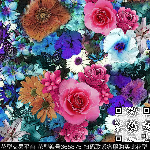 田园大花花卉数码印花华亿平台下载（图片编号: 365875） - 瓦栏（Walan）