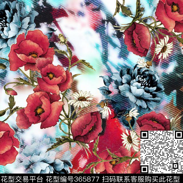 花卉抽象手绘数码印花华亿平台下载（图片编号: 365877） - 瓦栏（Walan）