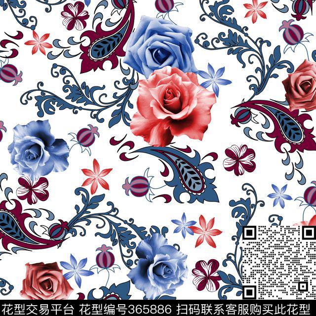 花卉火脚纹小花数码印花华亿平台下载（图片编号: 365886） - 瓦栏（Walan）