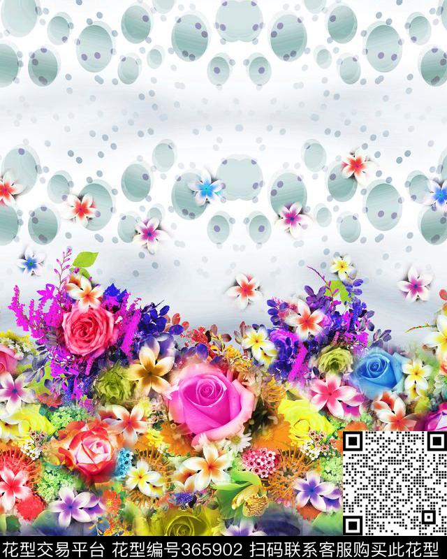 定位花卉线条数码印花华亿平台下载（图片编号: 365902） - 瓦栏（Walan）