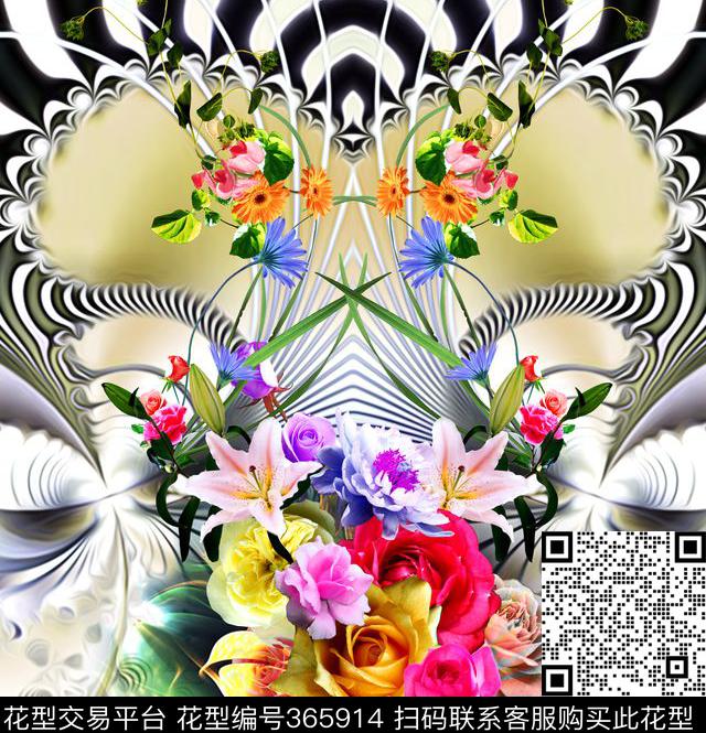 定位花卉几何数码印花华亿平台下载（图片编号: 365914） - 瓦栏（Walan）