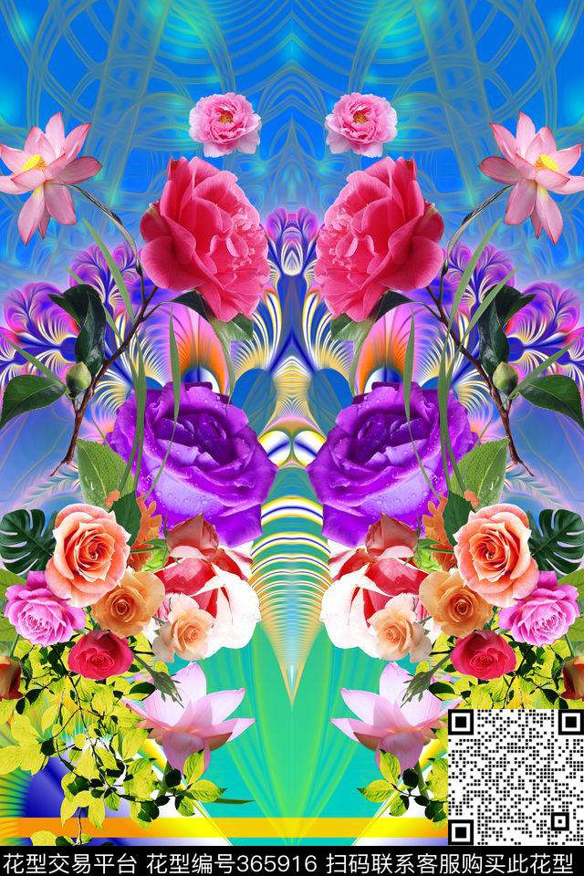 定位花卉条纹数码印花华亿平台下载（图片编号: 365916） - 瓦栏（Walan）