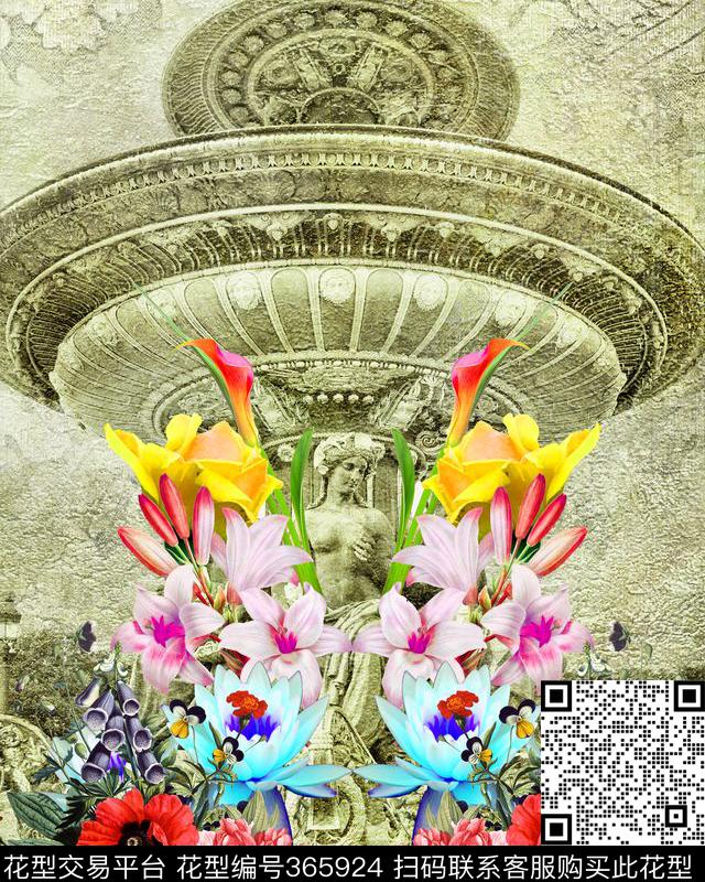定位花卉宫廷数码印花华亿平台下载（图片编号: 365924） - 瓦栏（Walan）