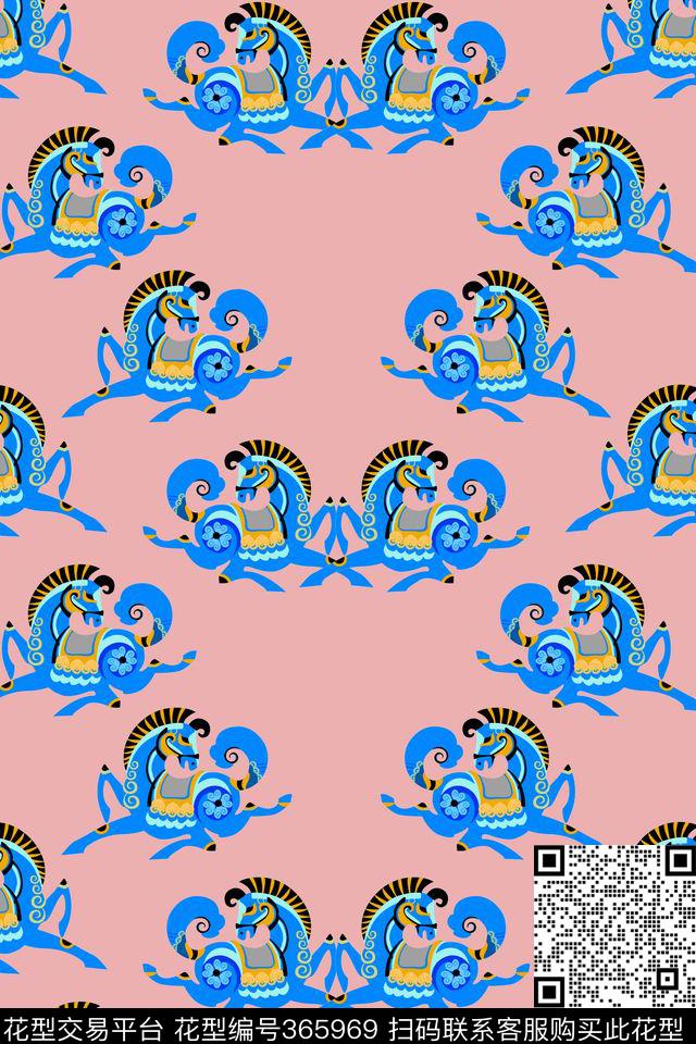 趣味图案木马动物纹理传统印花华亿平台下载（图片编号: 365969） - 瓦栏（Walan）