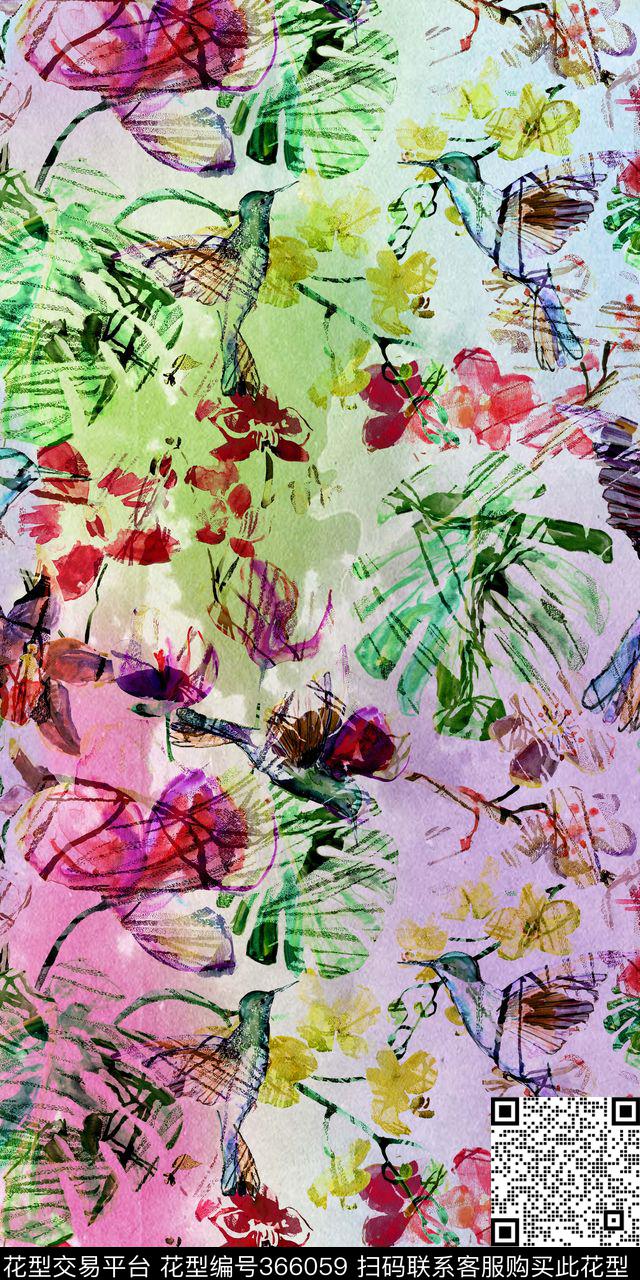 现代花卉抽象数码印花华亿平台下载（图片编号: 366059） - 瓦栏（Walan）