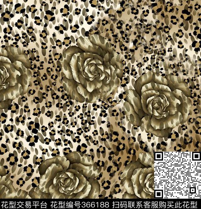 动物皮豹纹玫瑰传统印花华亿平台下载（图片编号: 366188） - 瓦栏（Walan）