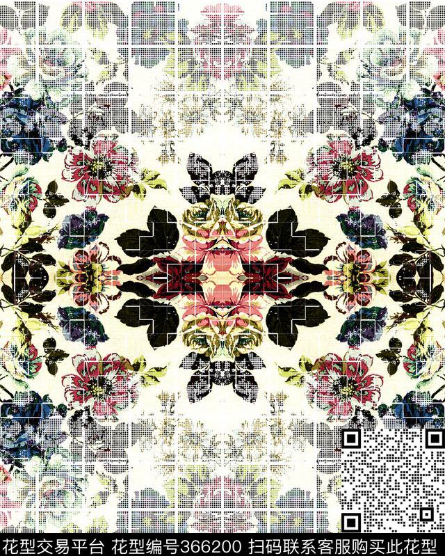 韩花卉格子数码印花华亿平台下载（图片编号: 366200） - 瓦栏（Walan）