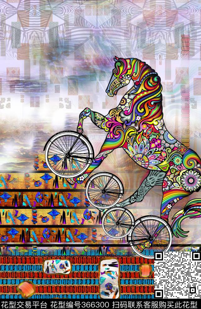 野马马抽象数码印花华亿平台下载（图片编号: 366300） - 瓦栏（Walan）