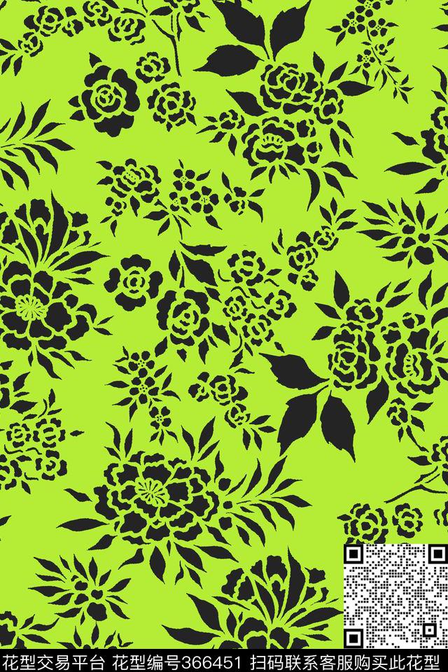 黑白花卉蕾丝传统印花华亿平台下载（图片编号: 366451） - 瓦栏（Walan）