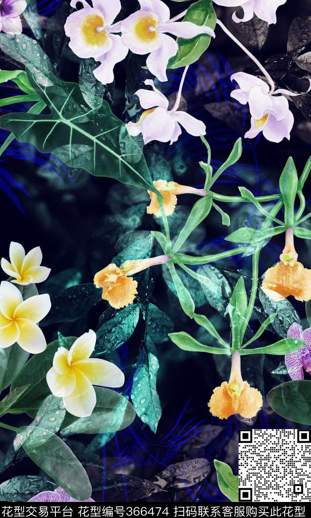花卉组合数码印花华亿平台下载（图片编号: 366474） - 瓦栏（Walan）