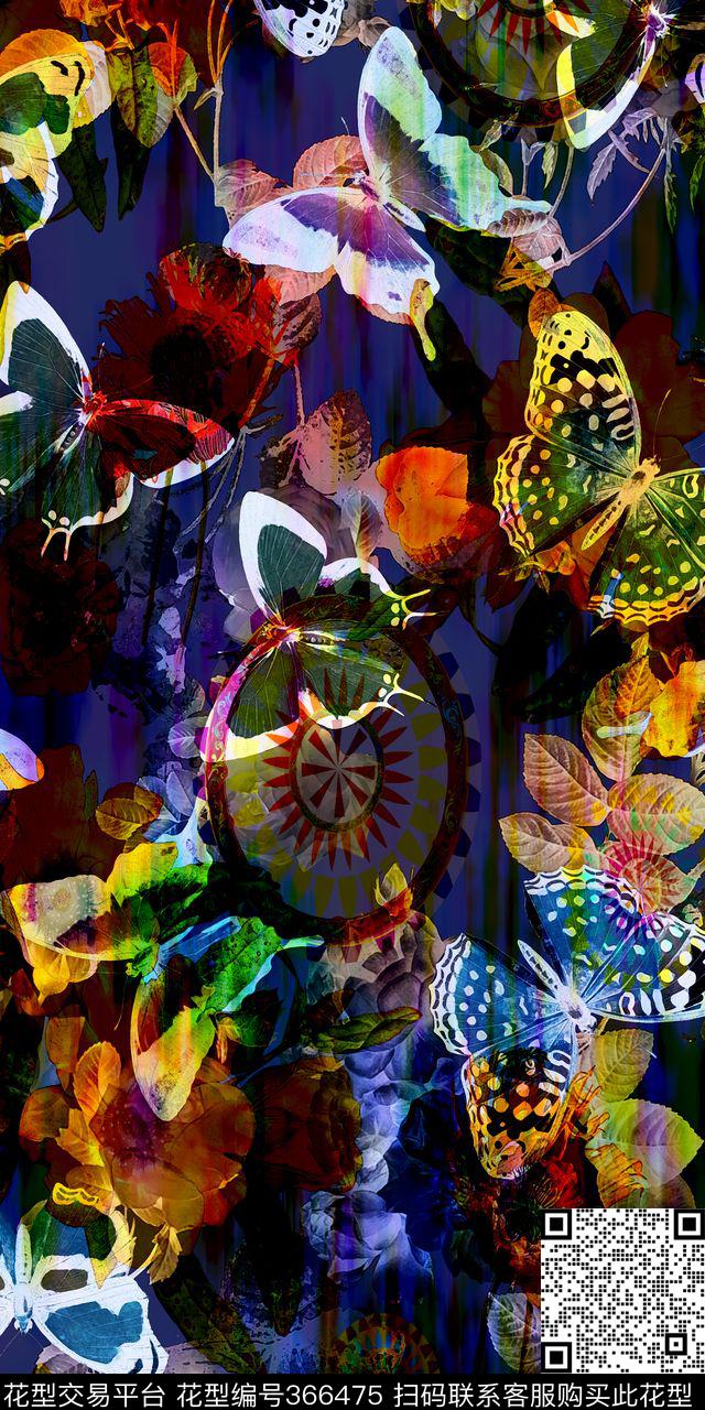 彩色蝴蝶手绘数码印花华亿平台下载（图片编号: 366475） - 瓦栏（Walan）