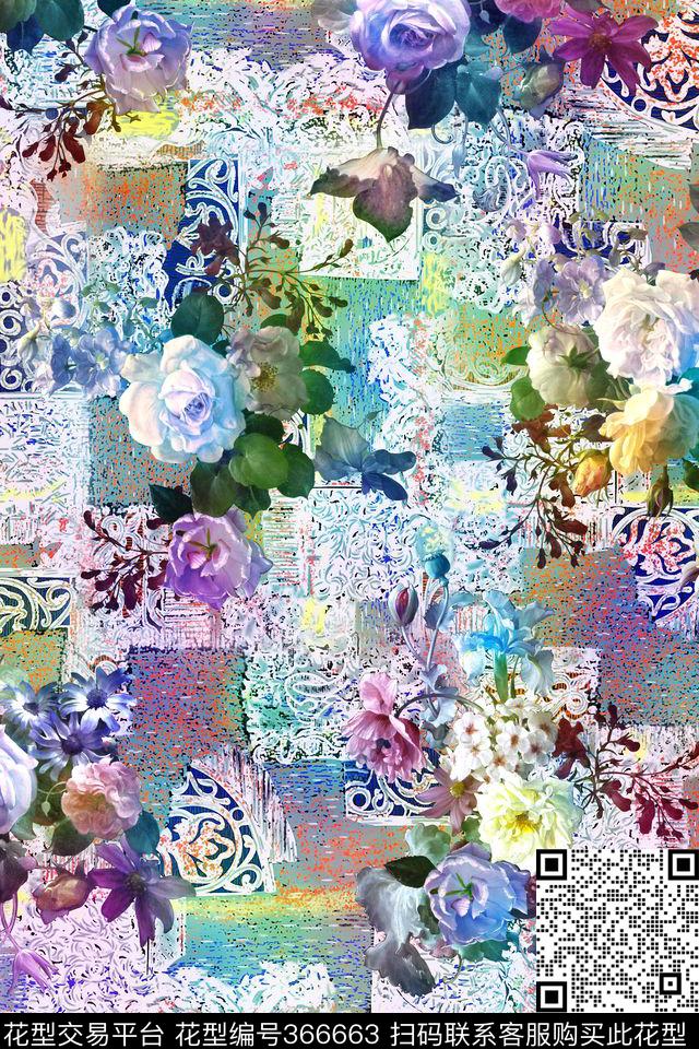 花卉数码印花华亿平台下载（图片编号: 366663） - 瓦栏（Walan）