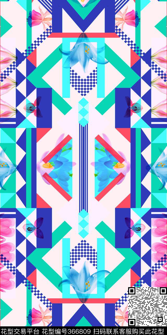 几何花卉数码印花华亿平台下载（图片编号: 366809） - 瓦栏（Walan）