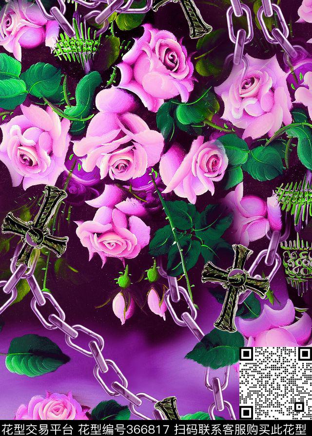 复古花卉链条传统印花华亿平台下载（图片编号: 366817） - 瓦栏（Walan）