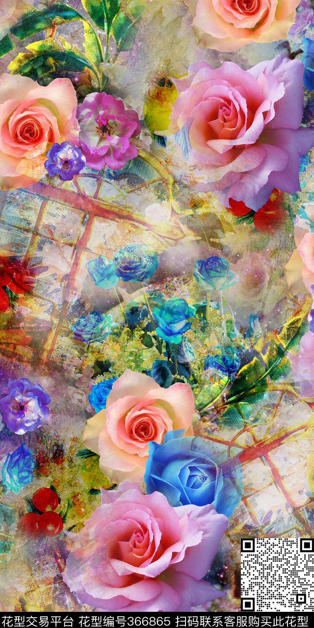 抽象花卉手绘数码印花华亿平台下载（图片编号: 366865） - 瓦栏（Walan）