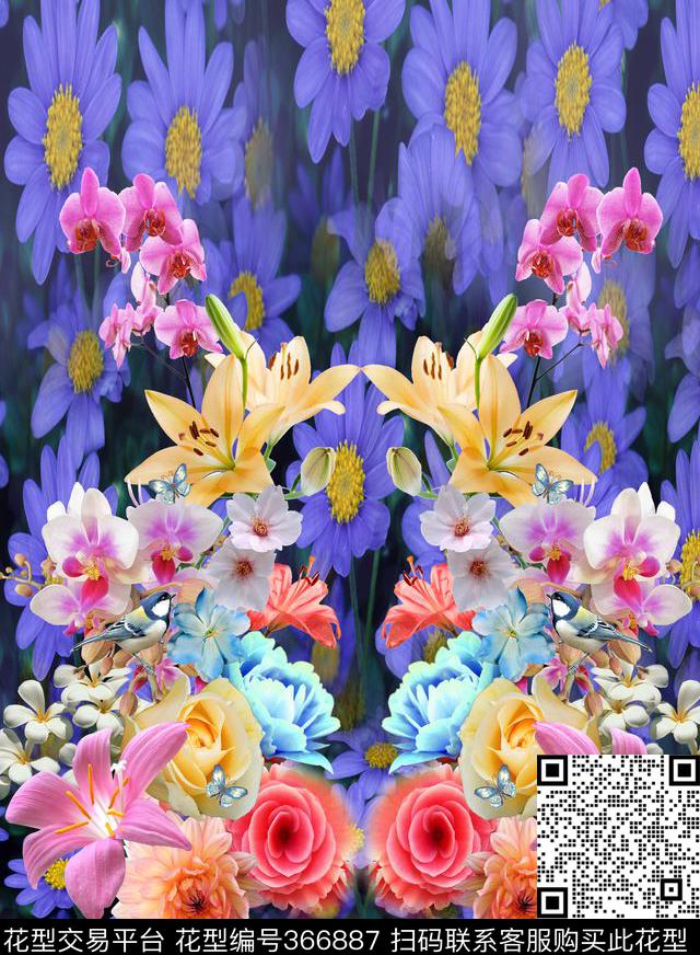 定位花卉组合女装数码印花华亿平台下载（图片编号: 366887） - 瓦栏（Walan）