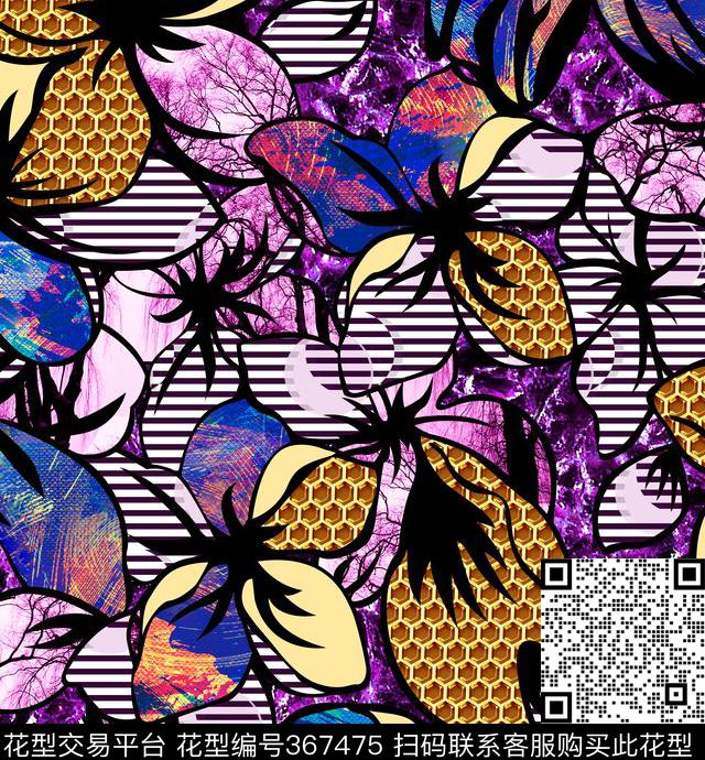 几何花卉数码填充条纹数码印花华亿平台下载（图片编号: 367475） - 瓦栏（Walan）