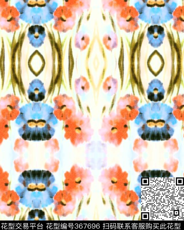 对称花卉民族数码印花华亿平台下载（图片编号: 367696） - 瓦栏（Walan）