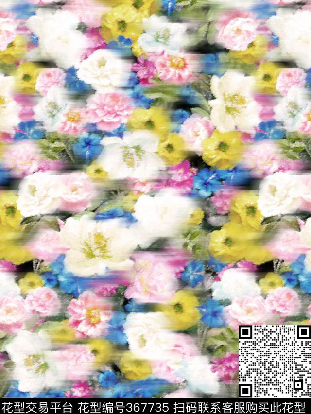 花卉模糊数码印花华亿平台下载（图片编号: 367735） - 瓦栏（Walan）