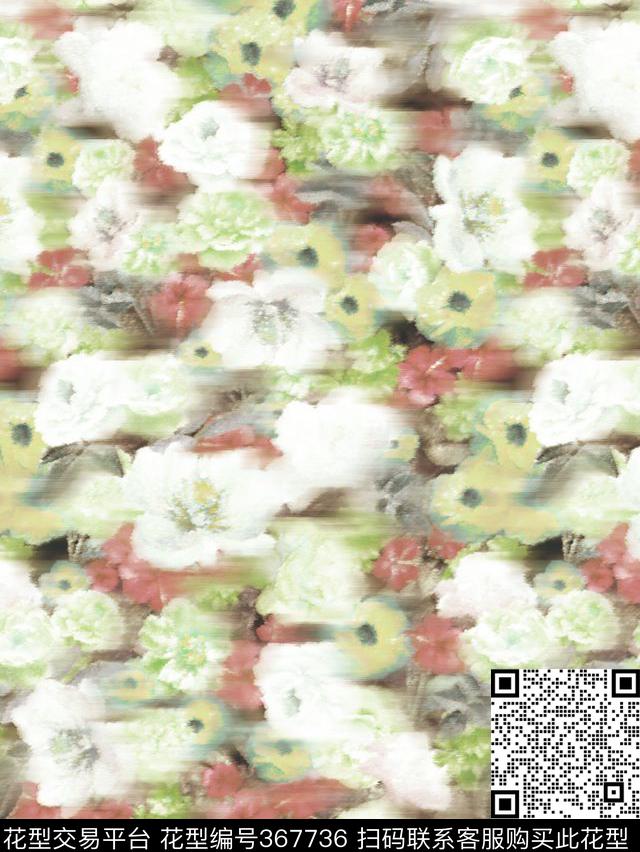 花卉模糊朦胧数码印花华亿平台下载（图片编号: 367736） - 瓦栏（Walan）