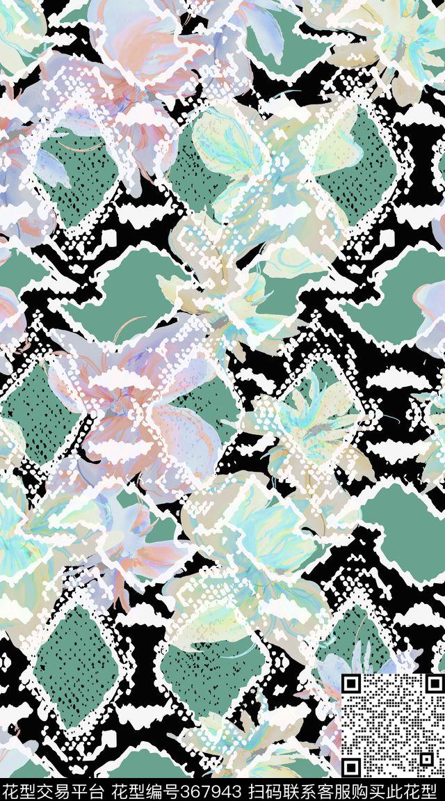 动物纹蛇纹不规则方块传统印花华亿平台下载（图片编号: 367943） - 瓦栏（Walan）