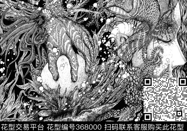 钢笔画海底风景数码印花华亿平台下载（图片编号: 368000） - 瓦栏（Walan）