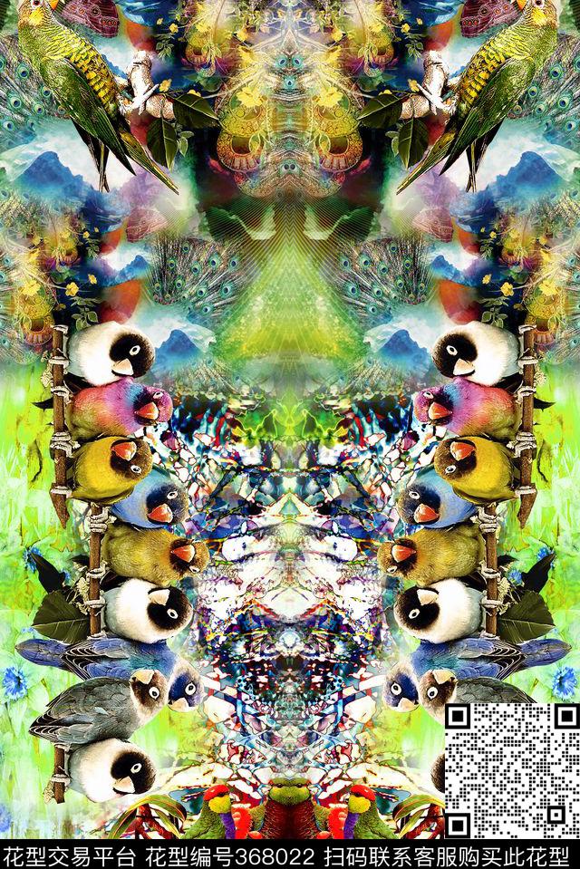 小鸟抽象数码印花华亿平台下载（图片编号: 368022） - 瓦栏（Walan）