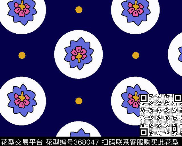 波点小碎花宝蓝底传统印花华亿平台下载（图片编号: 368047） - 瓦栏（Walan）