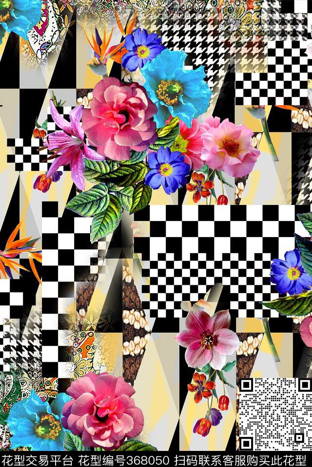 几何花卉抽象数码印花华亿平台下载（图片编号: 368050） - 瓦栏（Walan）