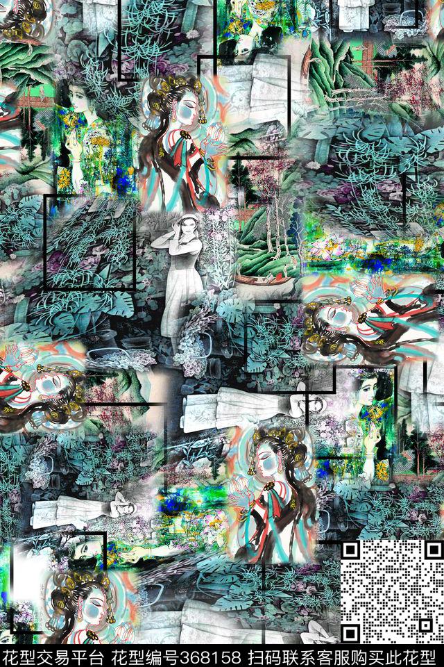 抽象人物山水数码印花华亿平台下载（图片编号: 368158） - 瓦栏（Walan）