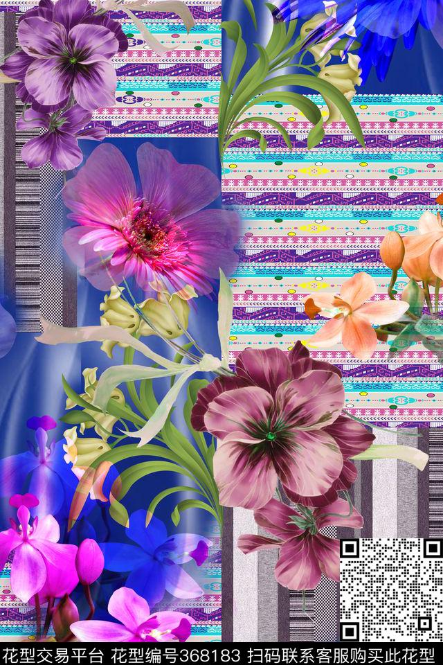 几何花卉拼接数码印花华亿平台下载（图片编号: 368183） - 瓦栏（Walan）