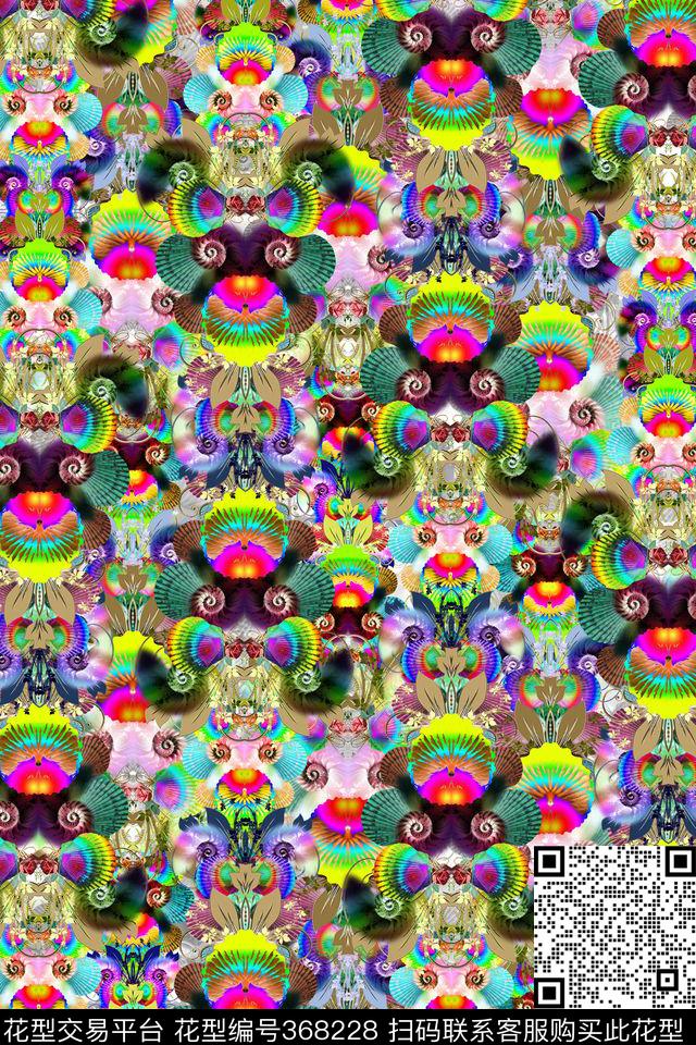 热带纹路、贝壳数码印花华亿平台下载（图片编号: 368228） - 瓦栏（Walan）