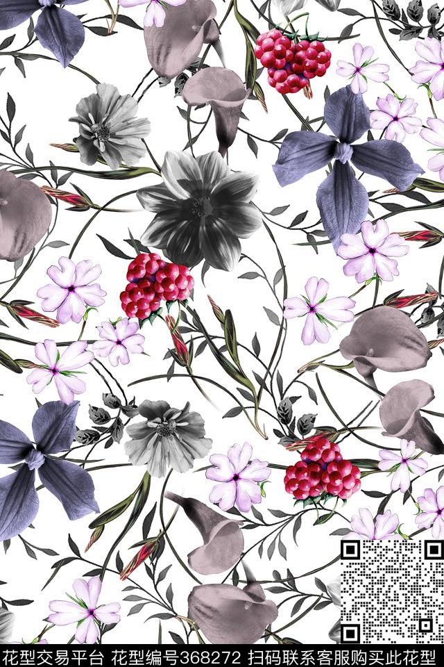 白底花卉数码印花华亿平台下载（图片编号: 368272） - 瓦栏（Walan）