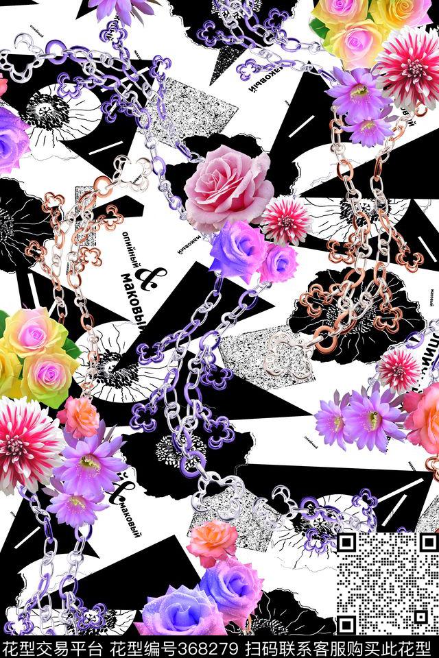 几何花卉几何肌理数码印花华亿平台下载（图片编号: 368279） - 瓦栏（Walan）