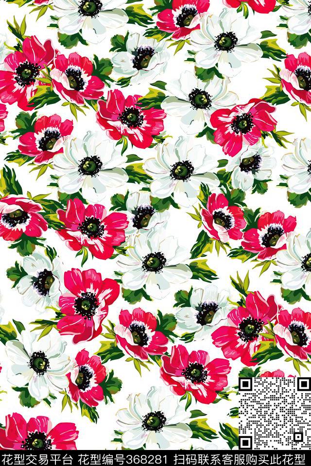 红花白花传统印花华亿平台下载（图片编号: 368281） - 瓦栏（Walan）