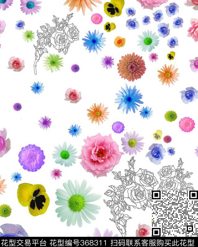 花卉纯色底清新数码印花华亿平台下载（图片编号: 368311） - 瓦栏（Walan）