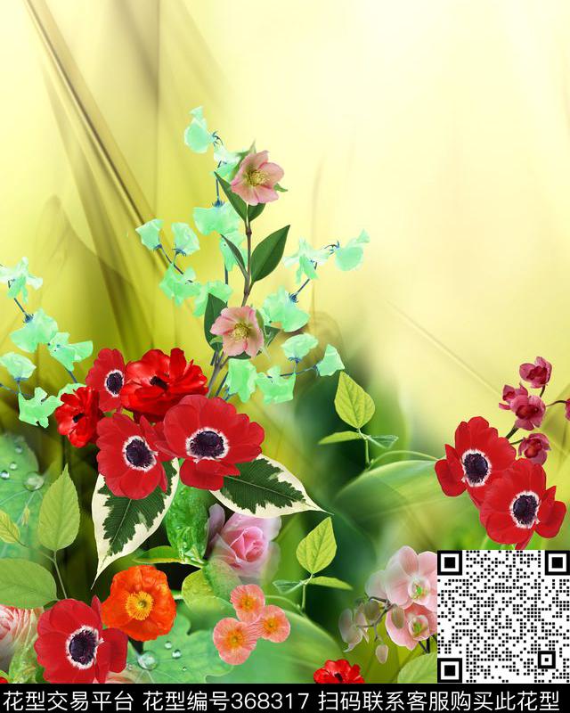 定位花卉清新数码印花华亿平台下载（图片编号: 368317） - 瓦栏（Walan）